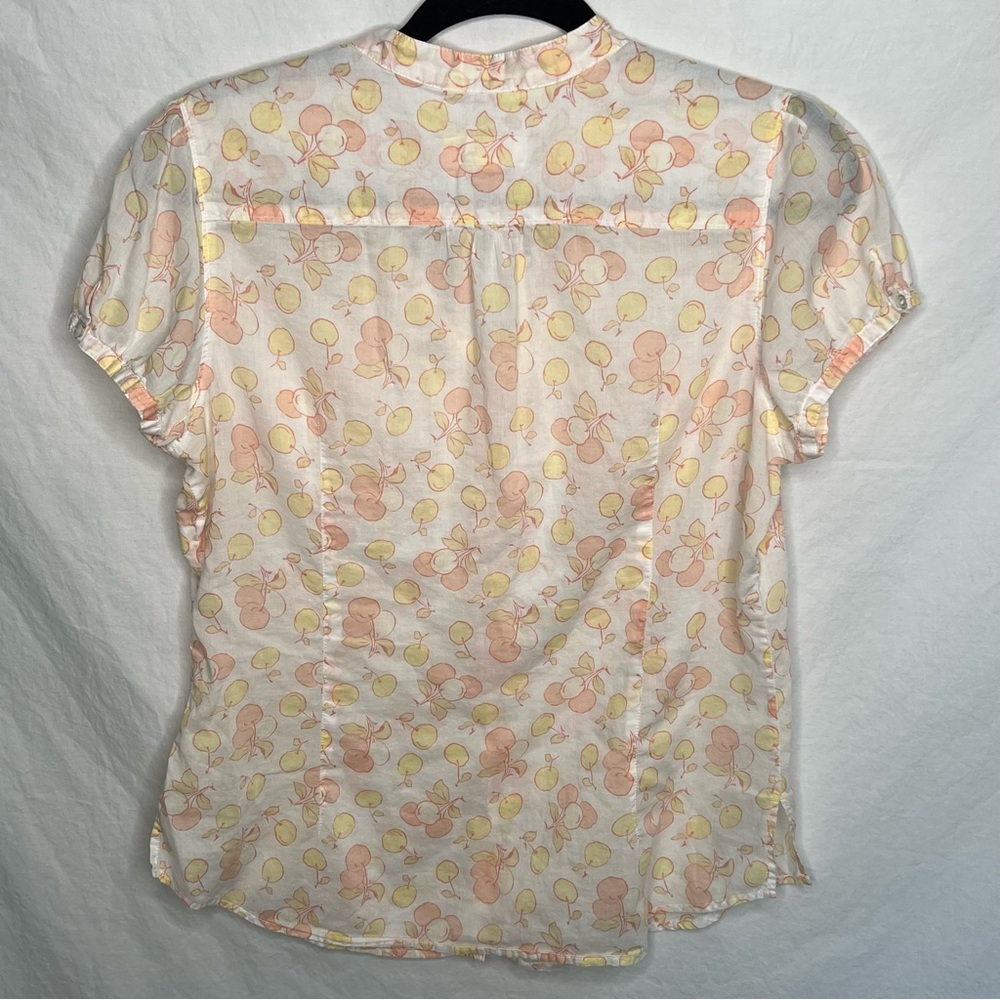 GAP Y2K Sheer Button Up Top Off White Cherries Fruit Blouse Cotton Sz 10 Cap Slv - Picture 10 of 12